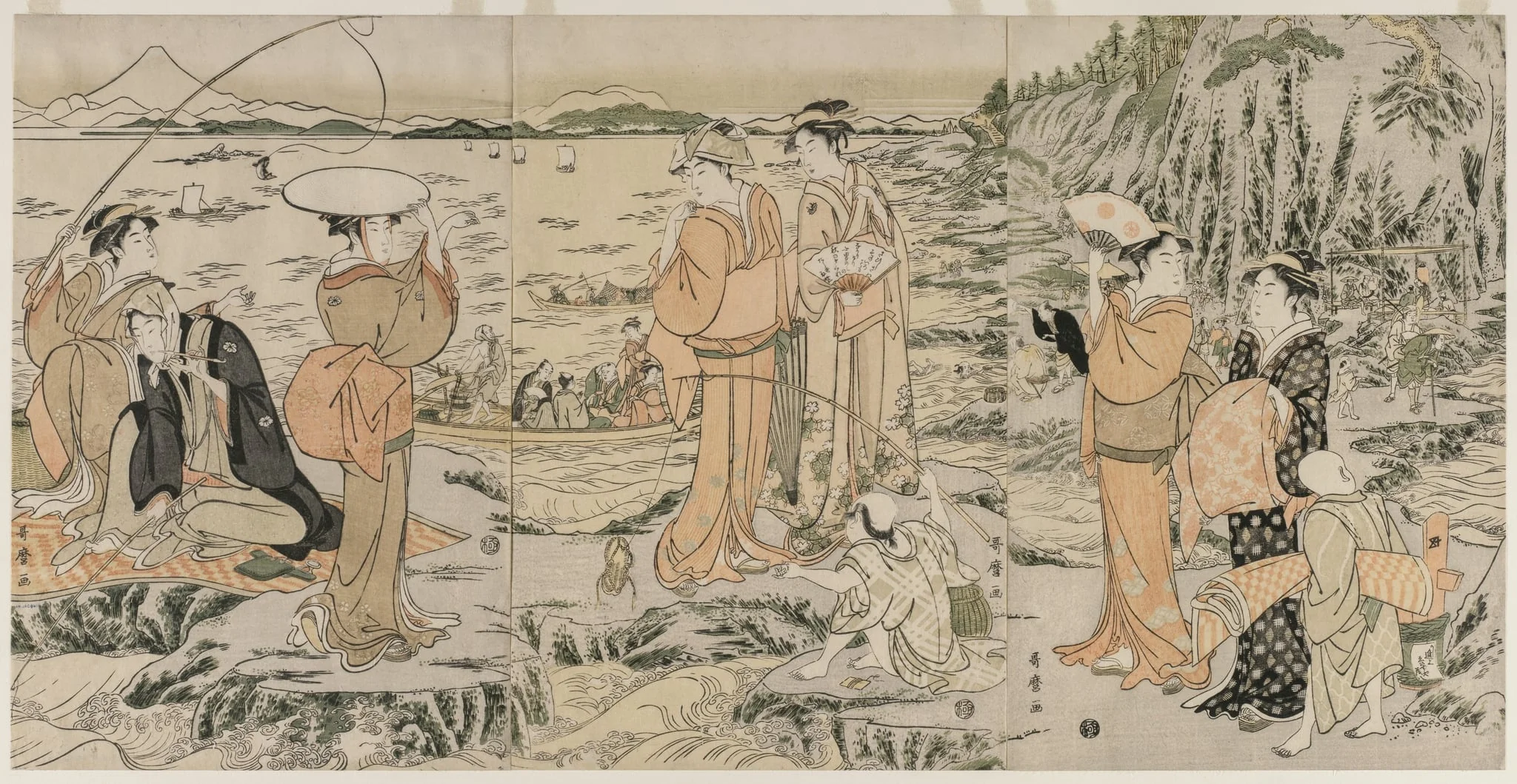 Fishing at Iwaya on Enoshima, by Kitagawa Utamaro, 1790