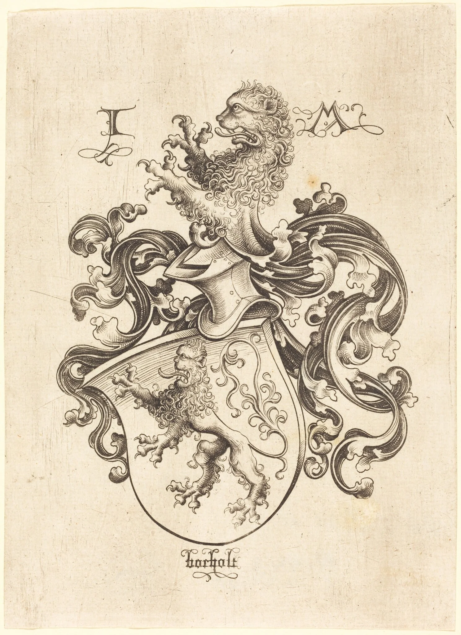 Coat of Arms with Lion, by Israhel van Meckenem, ink, 1485
