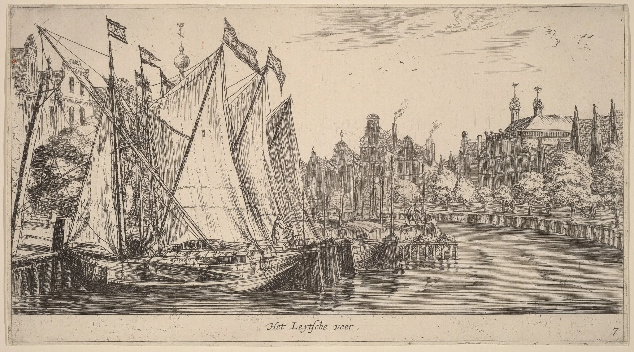 The Ferry to Leiden (Het Leytsche veer), by Nooms, called Zeeman, Reinier, ink, 1645