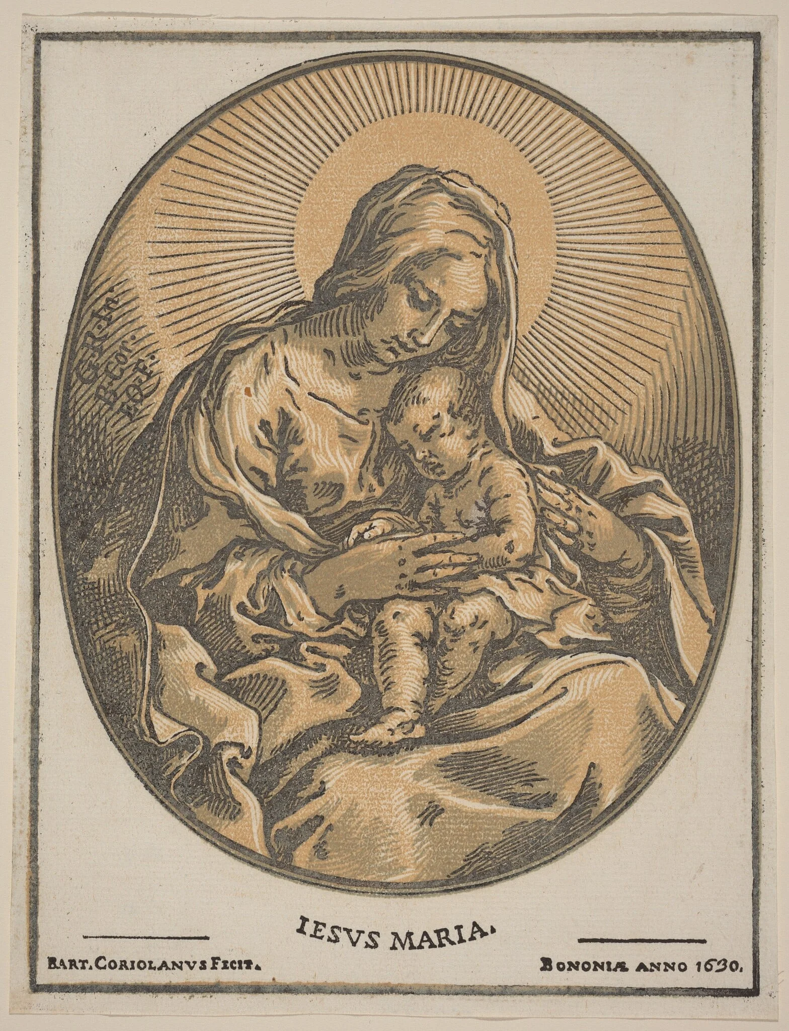 Virgin and Child, by Bartolomeo Coriolano, ink, 1630