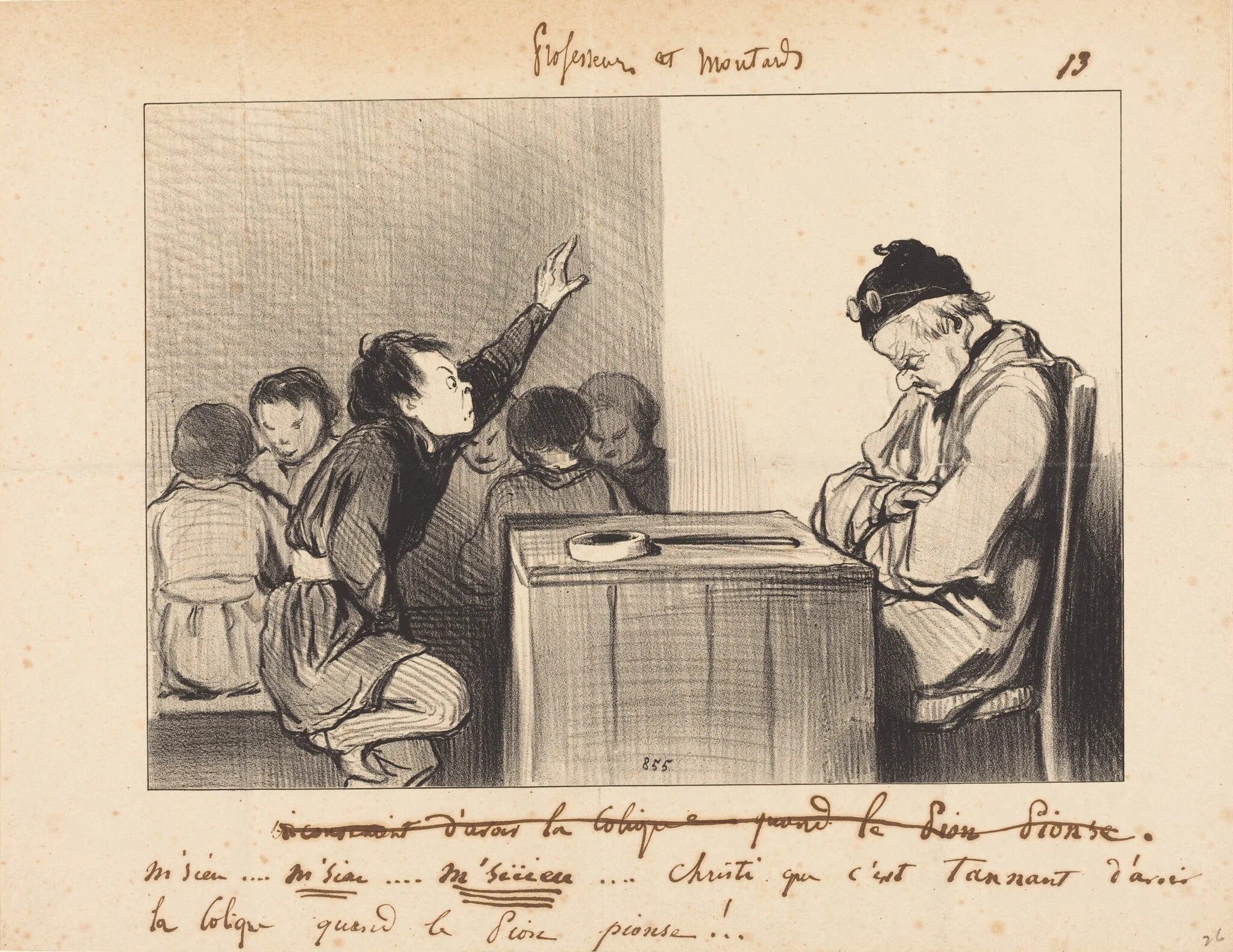 M'sieu... que c'est tannant d'avoir la colique quand..., by Honoré Daumier, ink, 1846