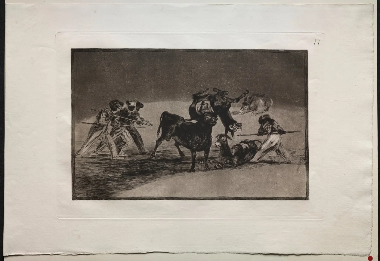 Bullfights:  The Moors Use Donkeys as a Barrier to Defend Themselves Against the Bull Whose Horns Have Been Tipped with Balls, by Francisco Goya, 1816