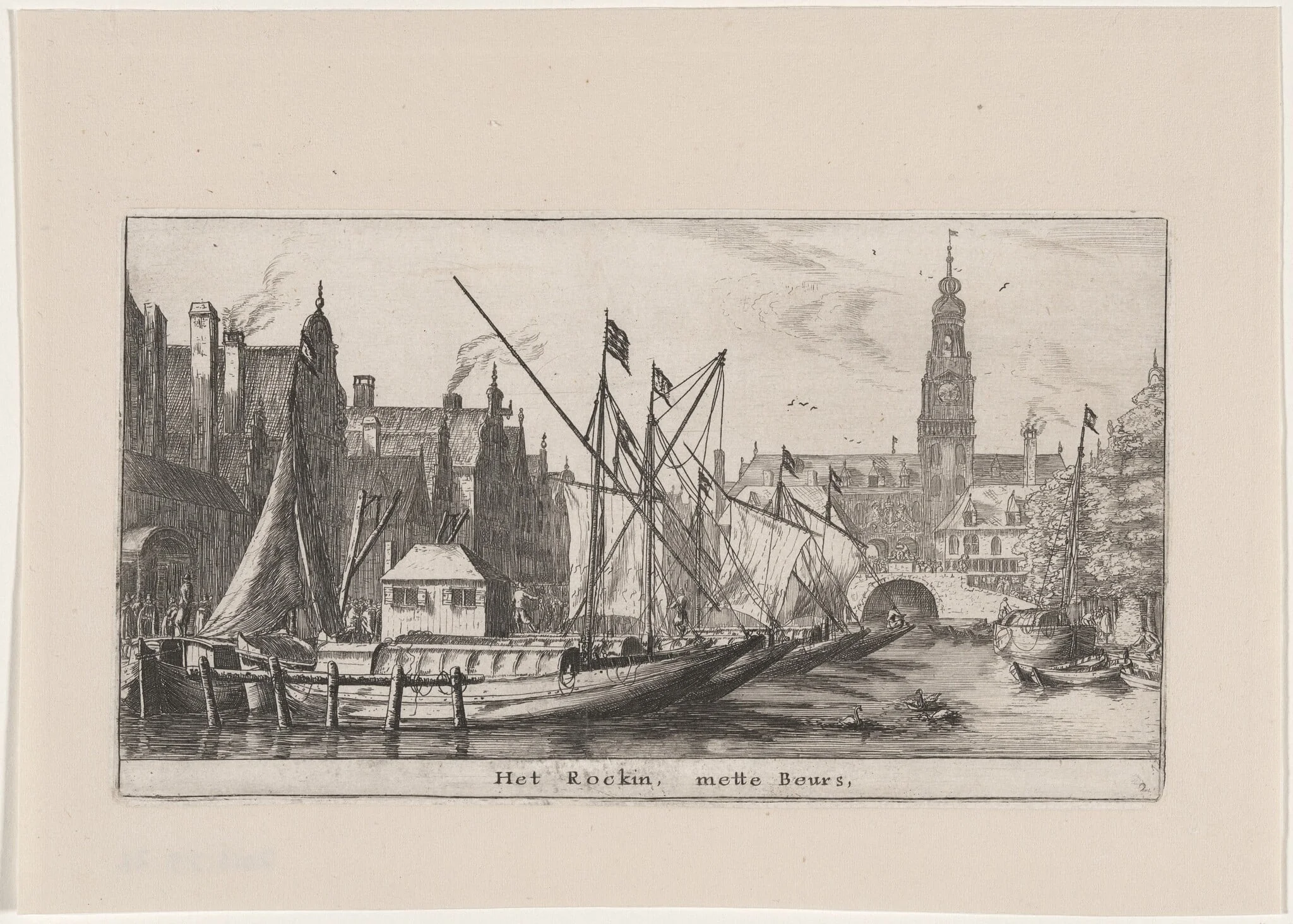 The Rokin and the Bourse in Amsterdam, by Nooms, called Zeeman, Reinier, ink, 1653