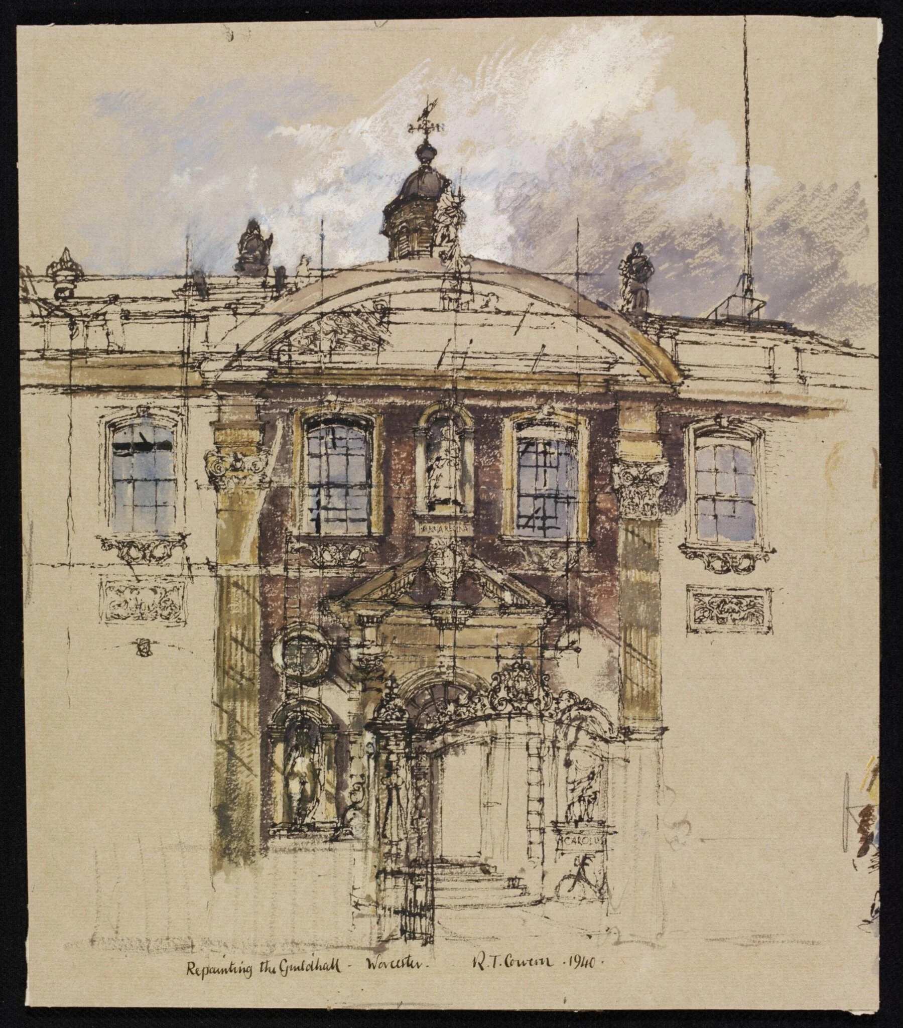 The Guildhall, Worcester, by Raymond Teague Cowern, watercolor, 1940