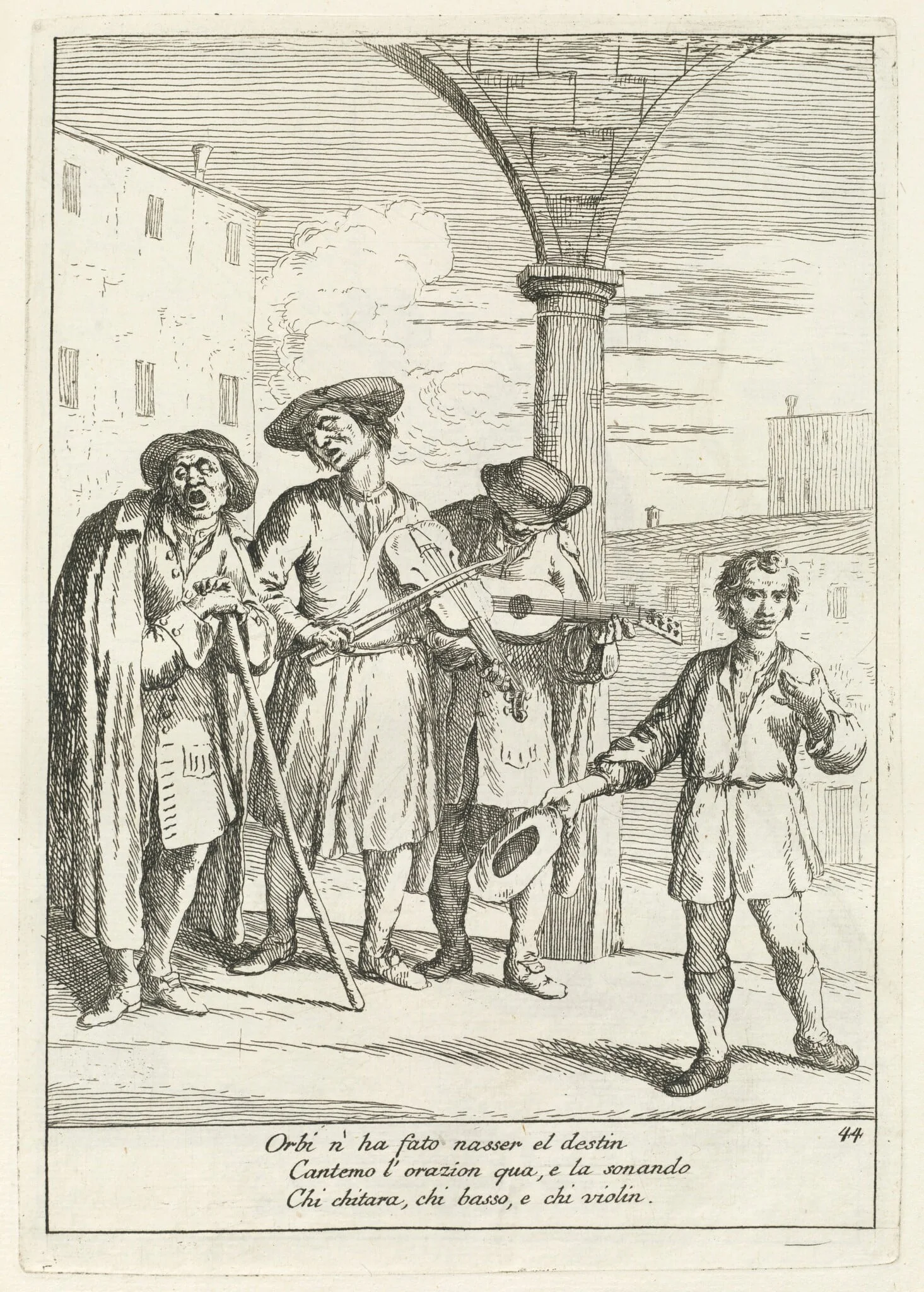 Fà ballar i Cani (Street Entertainer), by Gaetano Zompini, ink, 1753