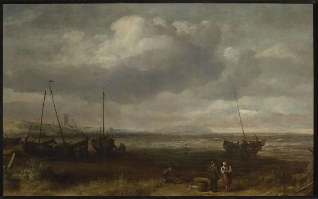 Seaside in Scheveningen with fishing boats