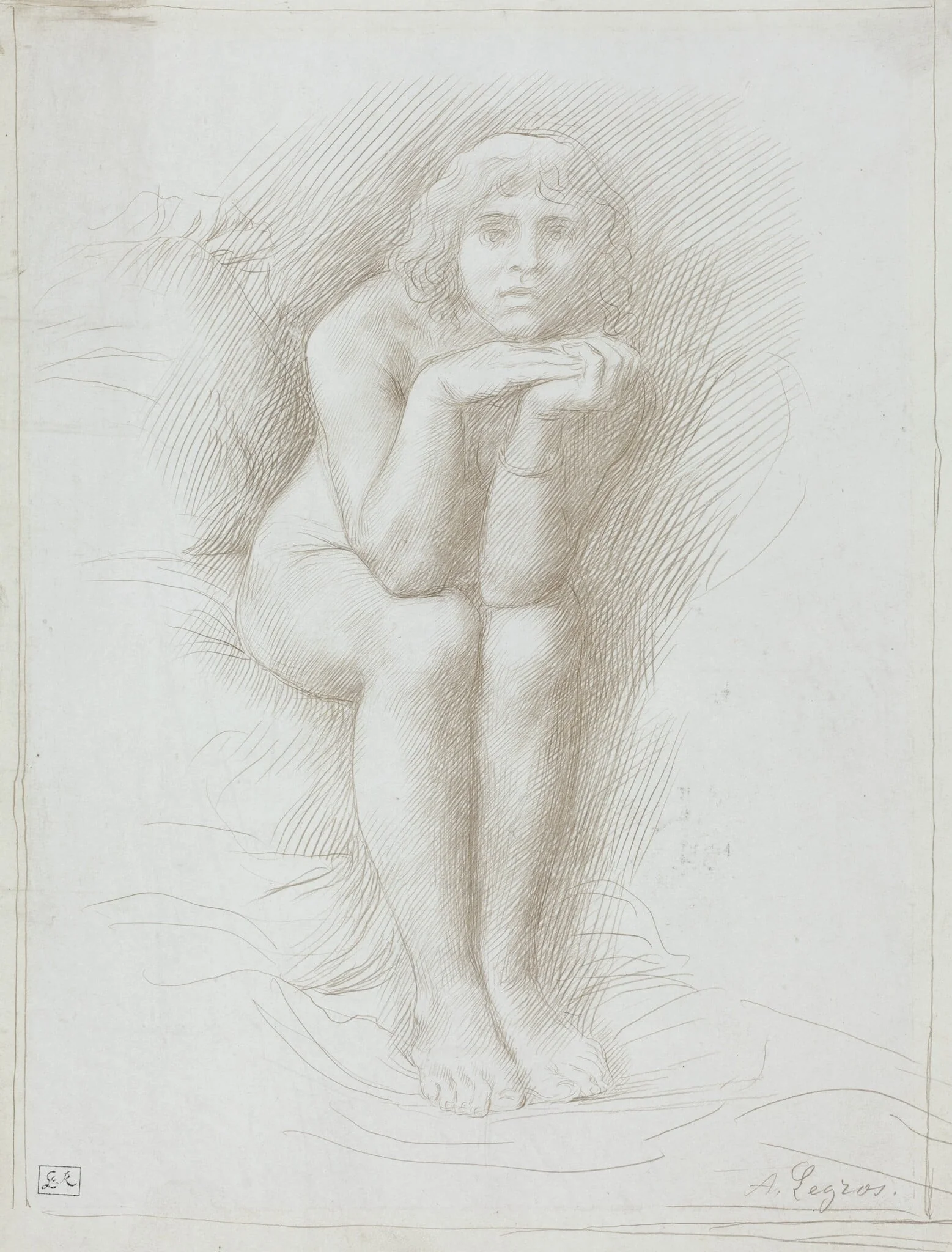 Nude Model Seated, by Alphonse Legros, silver, 1874
