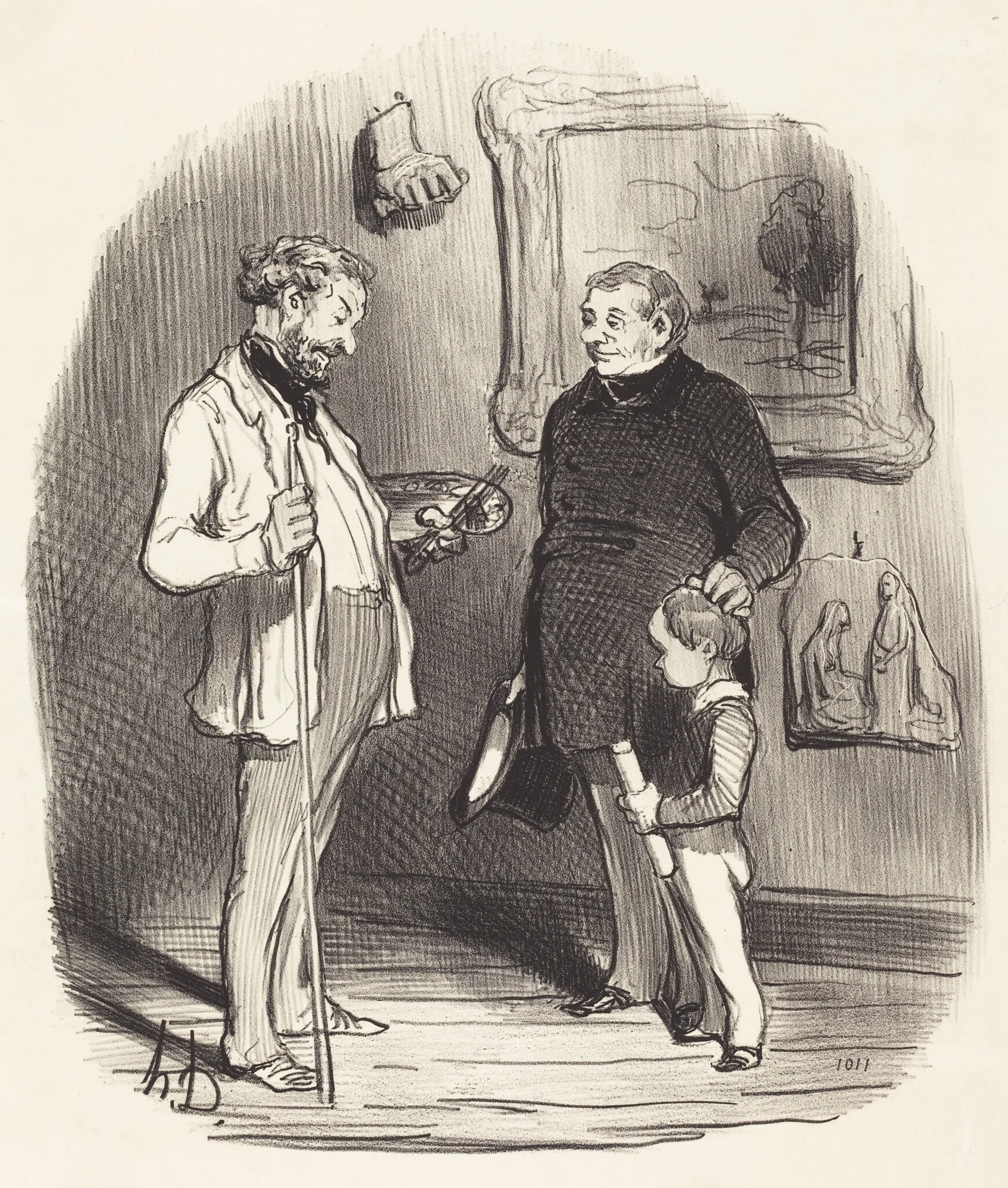 V'la mon petit... s'il n'a pas assez de moyens..., by Honoré Daumier, ink, 1850