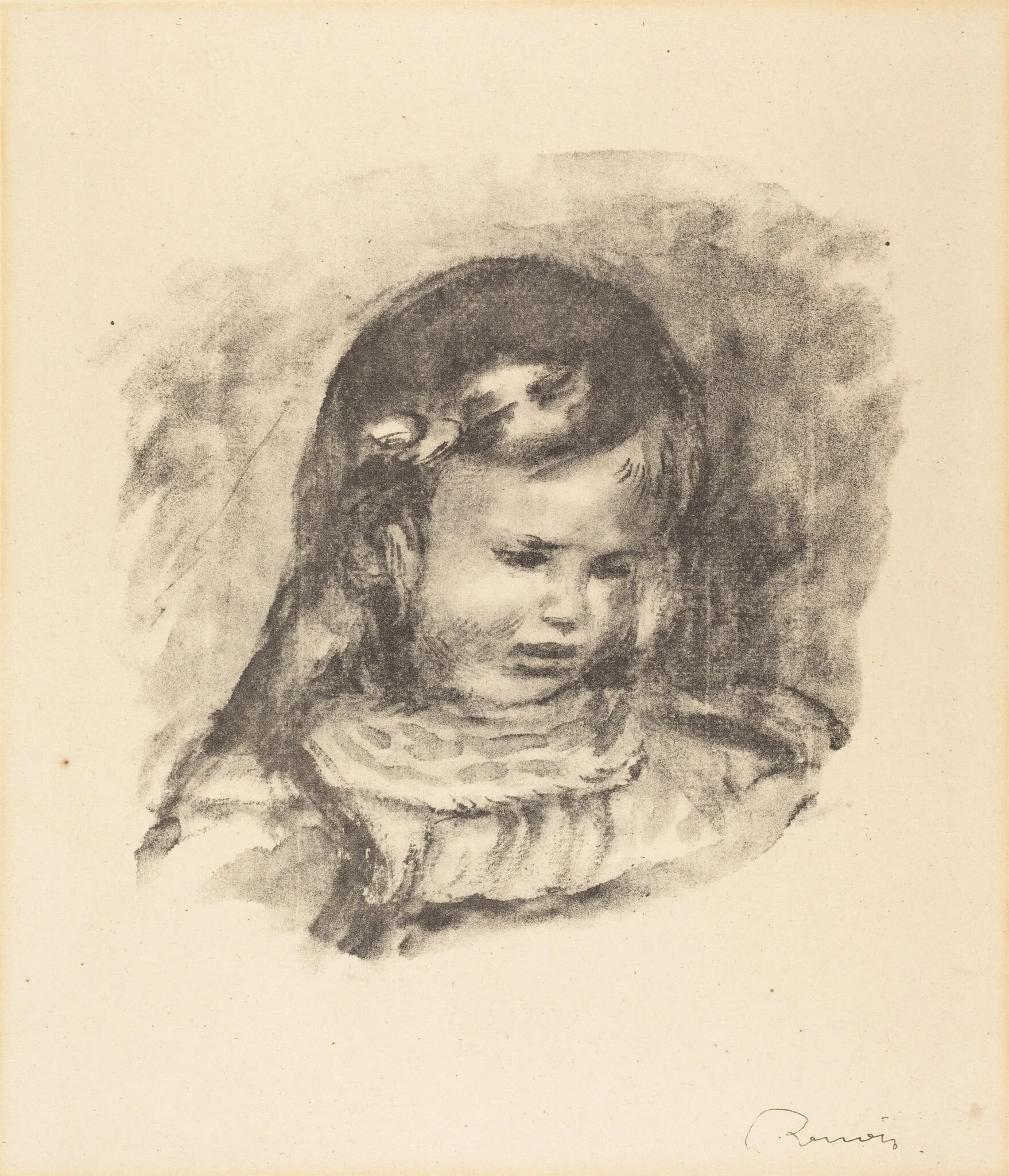 Claude Renoir, with Lowered Head, by Auguste Renoir, ink, 1880