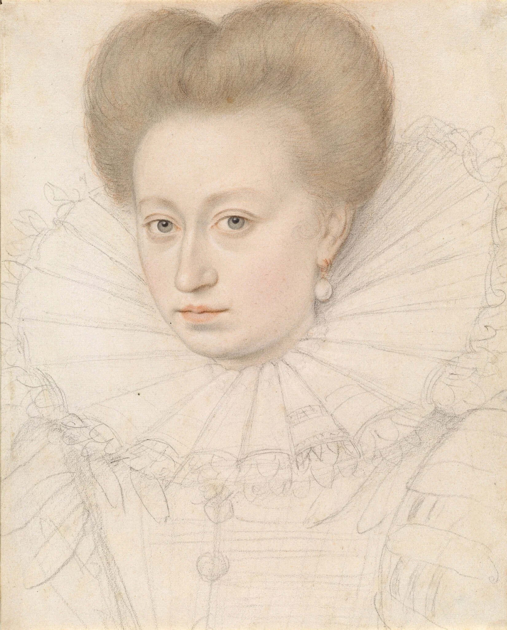 Portrait of a Noblewoman (Madame de Pellegars?), by François Quesnel, chalk, 1592