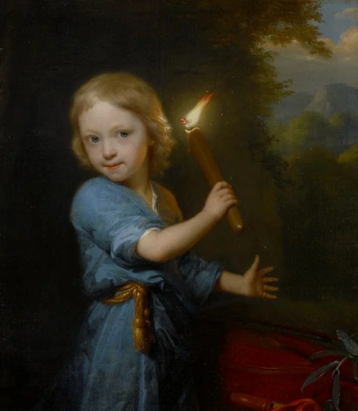 Boy Holding a Torch, by Godfried Schalcken, oil, 1696