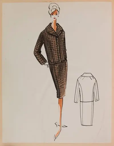 Tailleur marron à carrés noirs