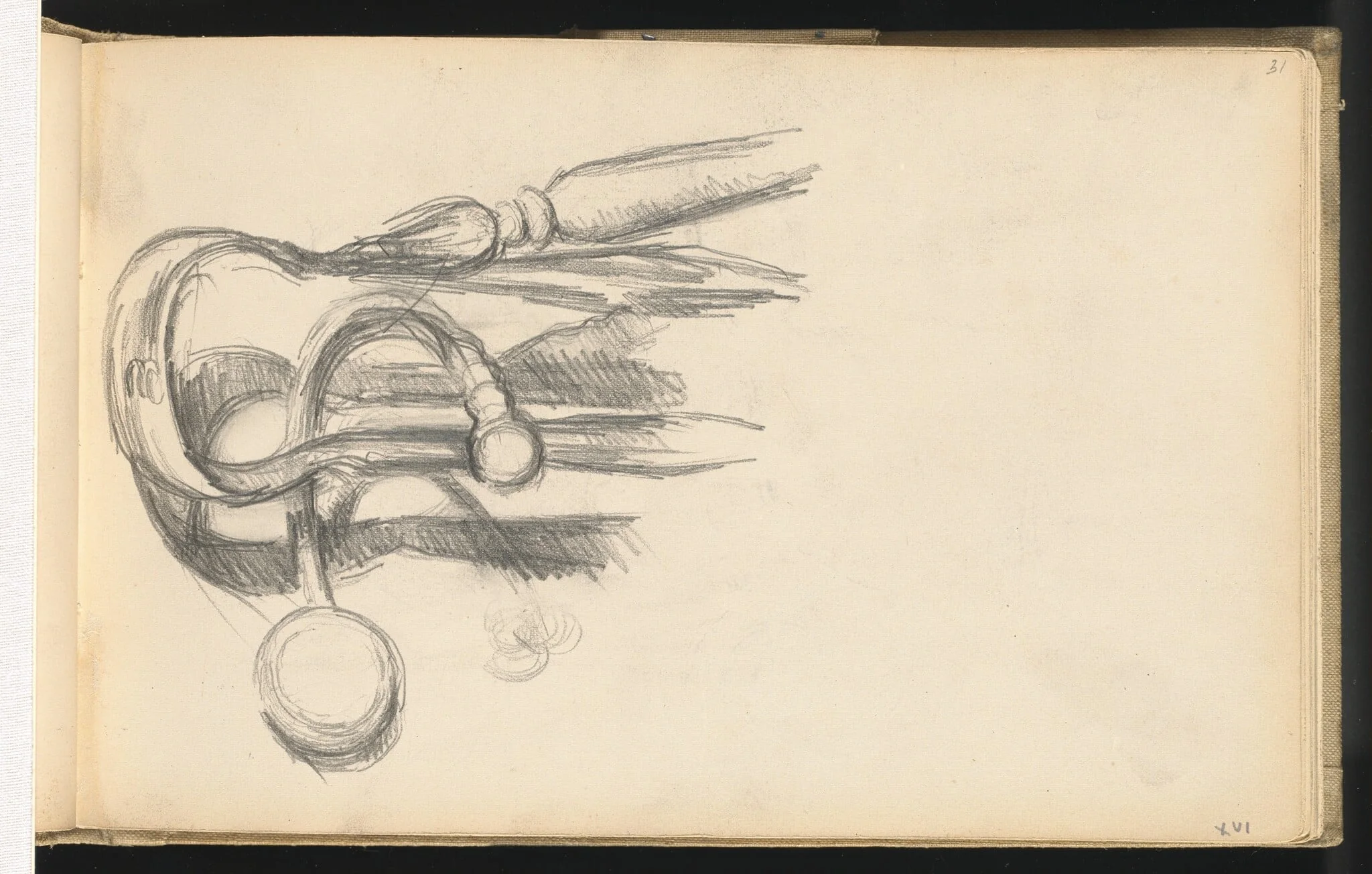 Fireplace Tongs and Poker, by Paul Cezanne, graphite, 1890