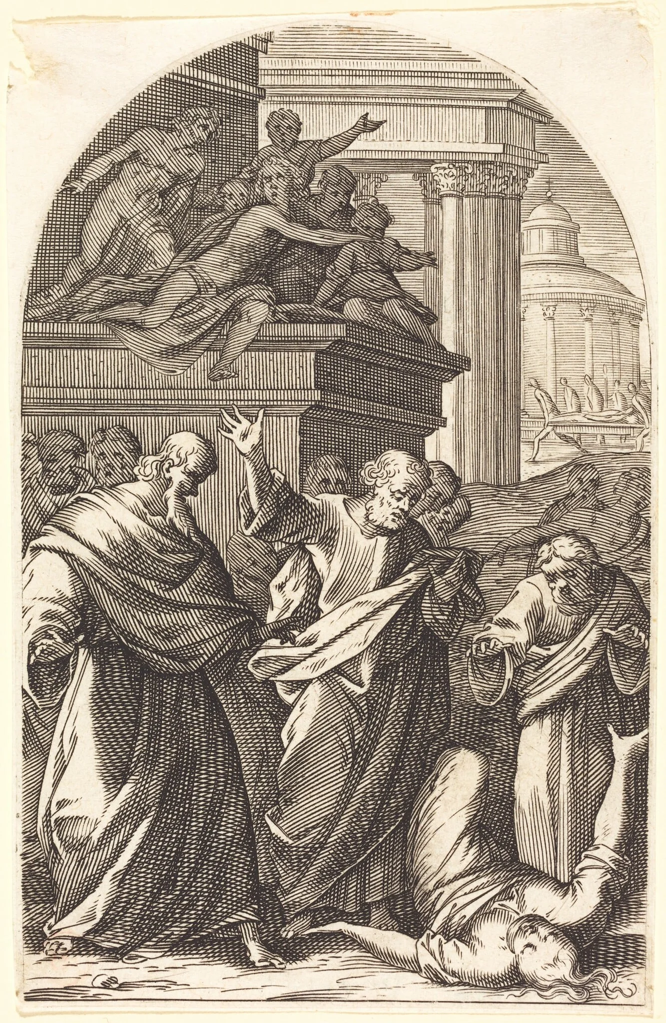 Sapphira Punished by Death, by Jacques Callot, ink, 1610