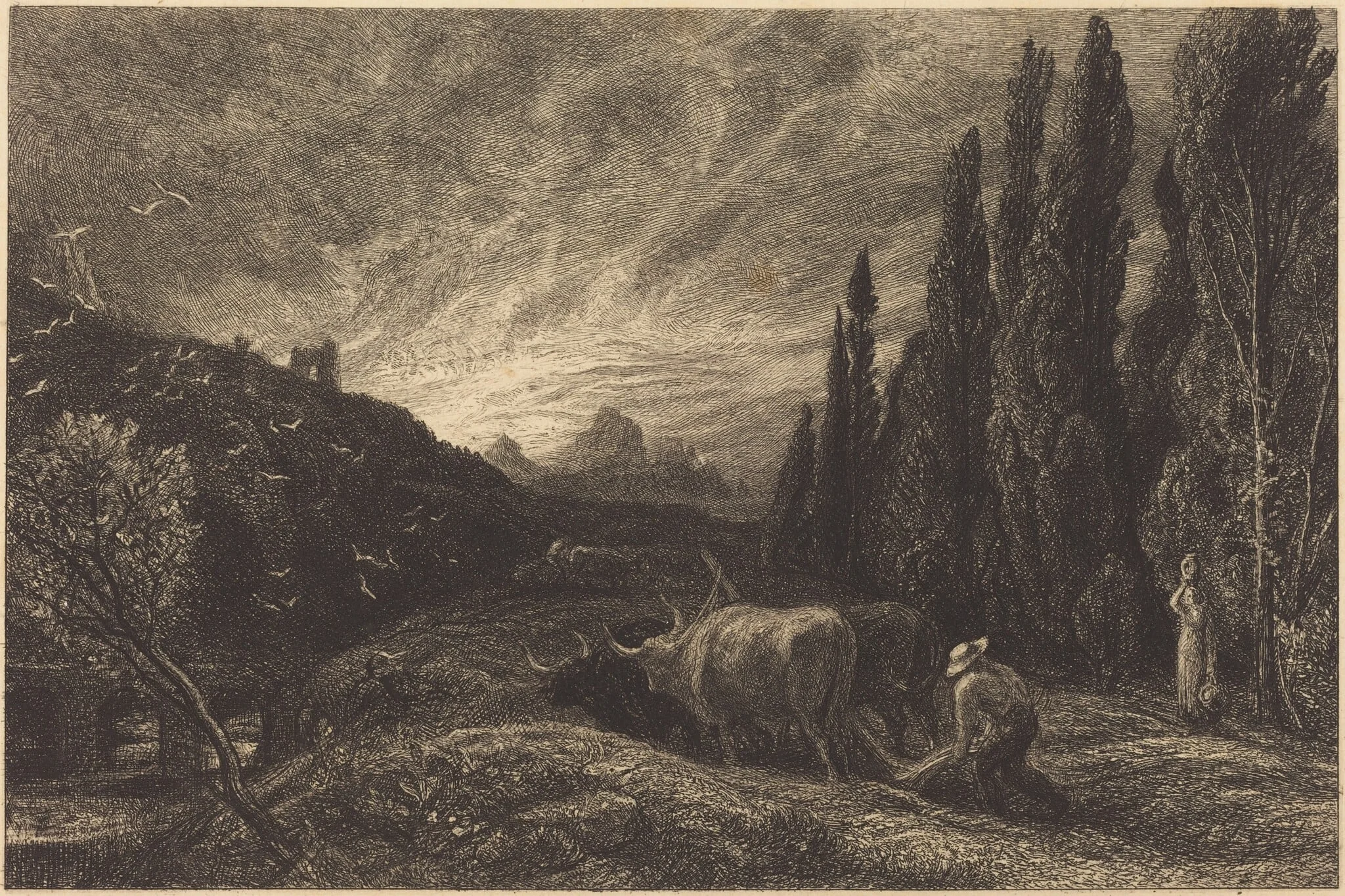 The Early Ploughman, by Samuel Palmer, ink, 1861