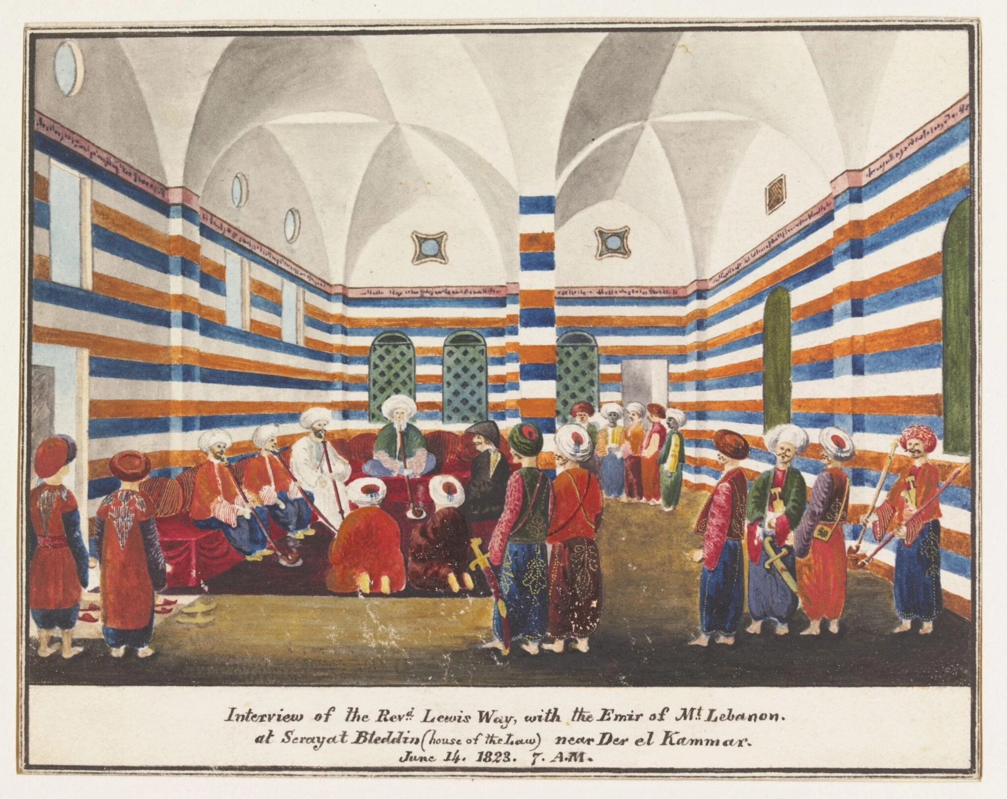 Interview of the Revd. Lewis Way, with the Emir of Mt. Lebanon, by Albert Way, watercolor, 1823