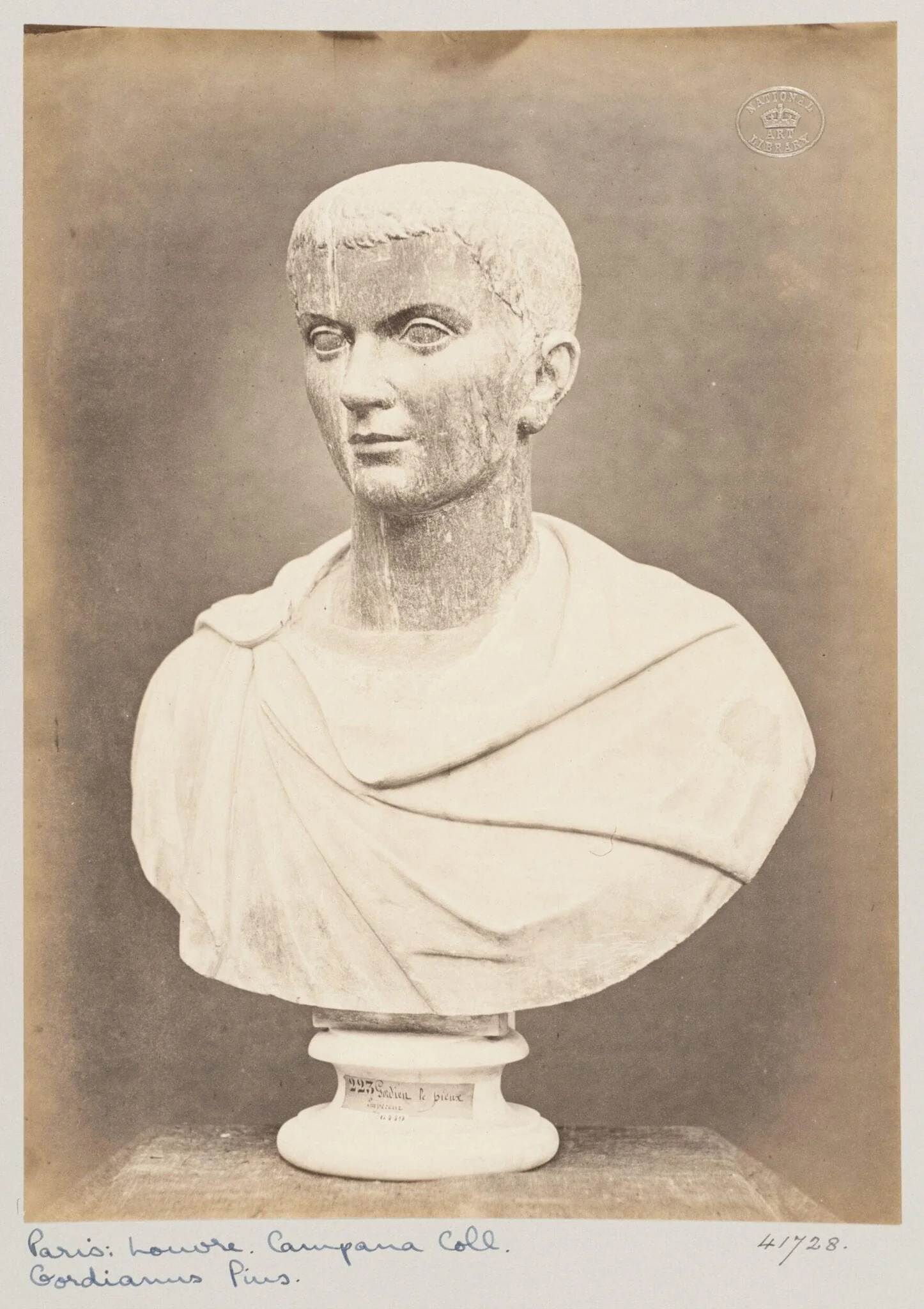 Marble bust of the Emperor Gordian (the pius), by Louise Laffon, photographic, 1864