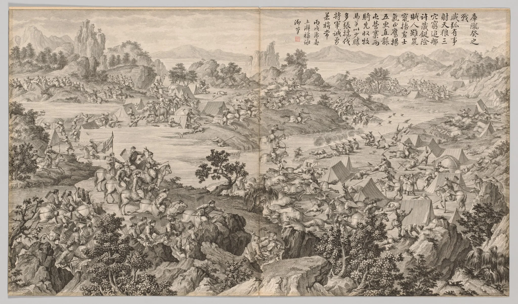 Battle of Kulongkui: from Battle Scenes of the Quelling of Rebellions in the Western Regions, with Imperial Poems, by Jean Damascene Sallusti, 1770