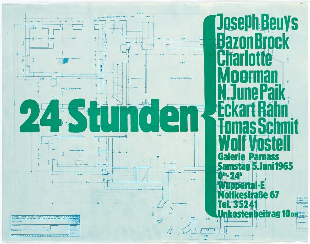 Untitled, by Charlotte Moorman, Nam June Paik, Tomas Schmit, Wolf Vostell, Eckart Rahn, Bazon Brock Joseph Beuys, ink, 1965