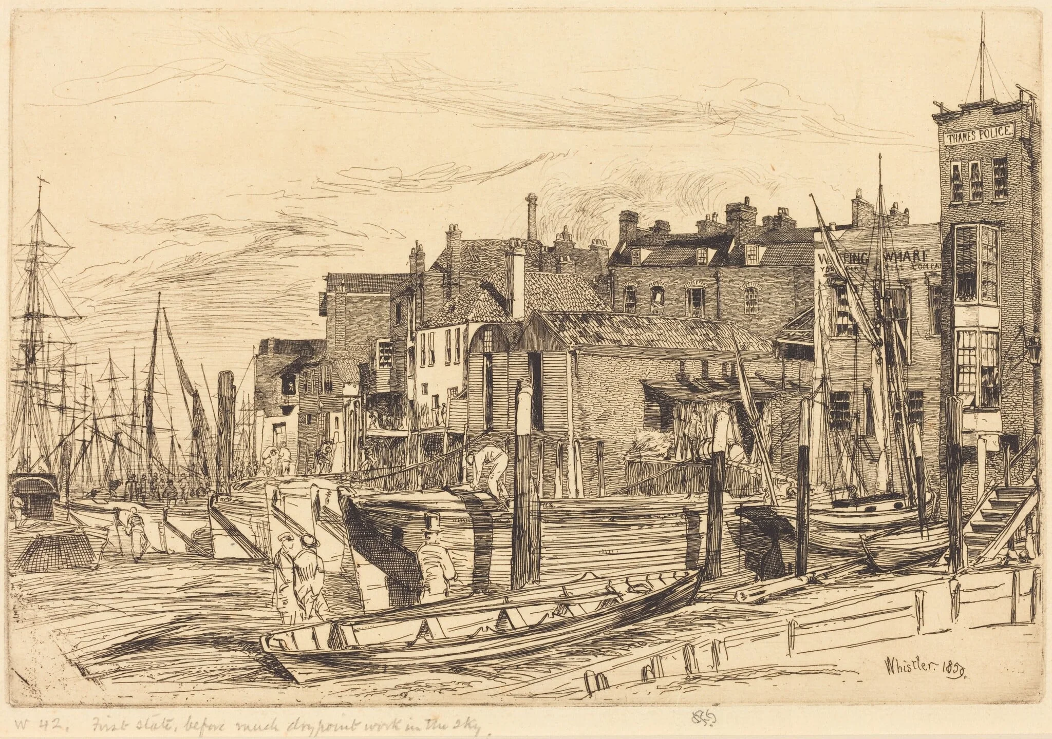 Thames Police, by James McNeill Whistler, ink, 1859