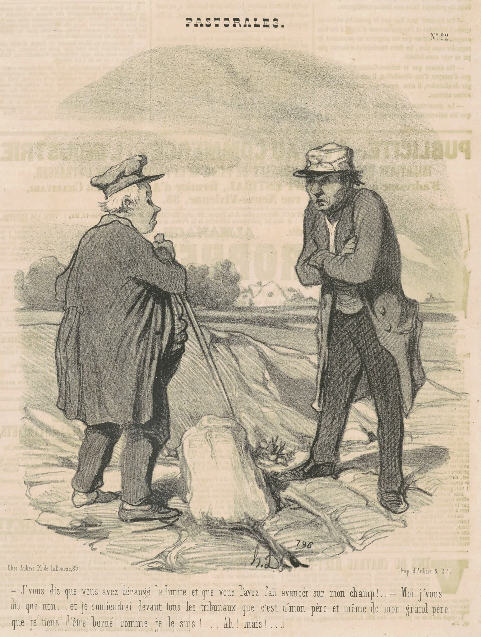 J'vous dis que vous avez dérangé la limite ..., by Honoré Daumier, ink, 1845