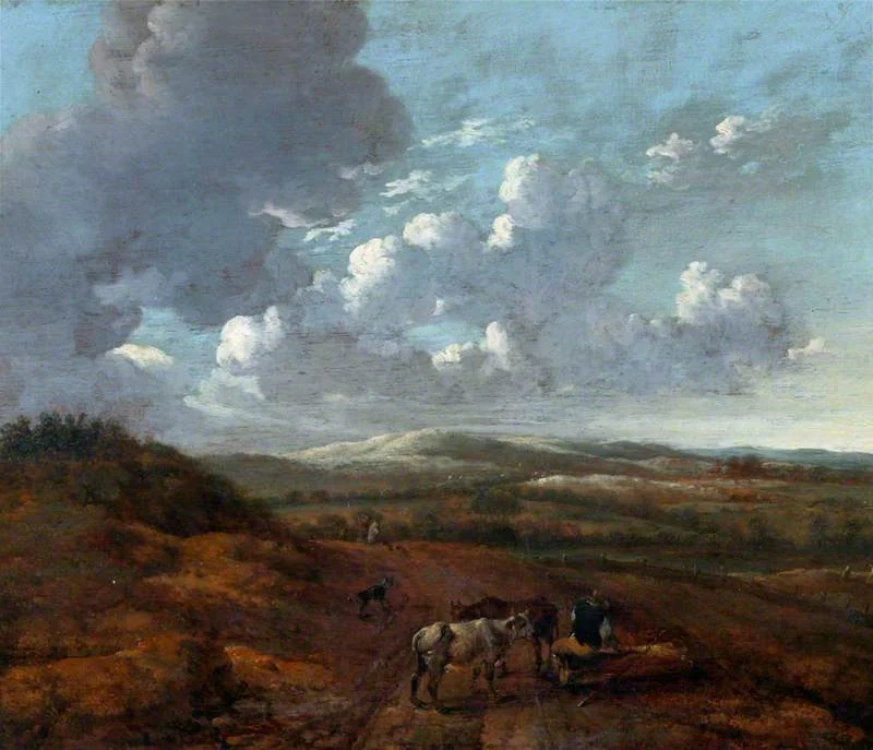 Landscape with Cattle and Herdsmen Seated on a Log, by Jan Wijnants, oil, 1668