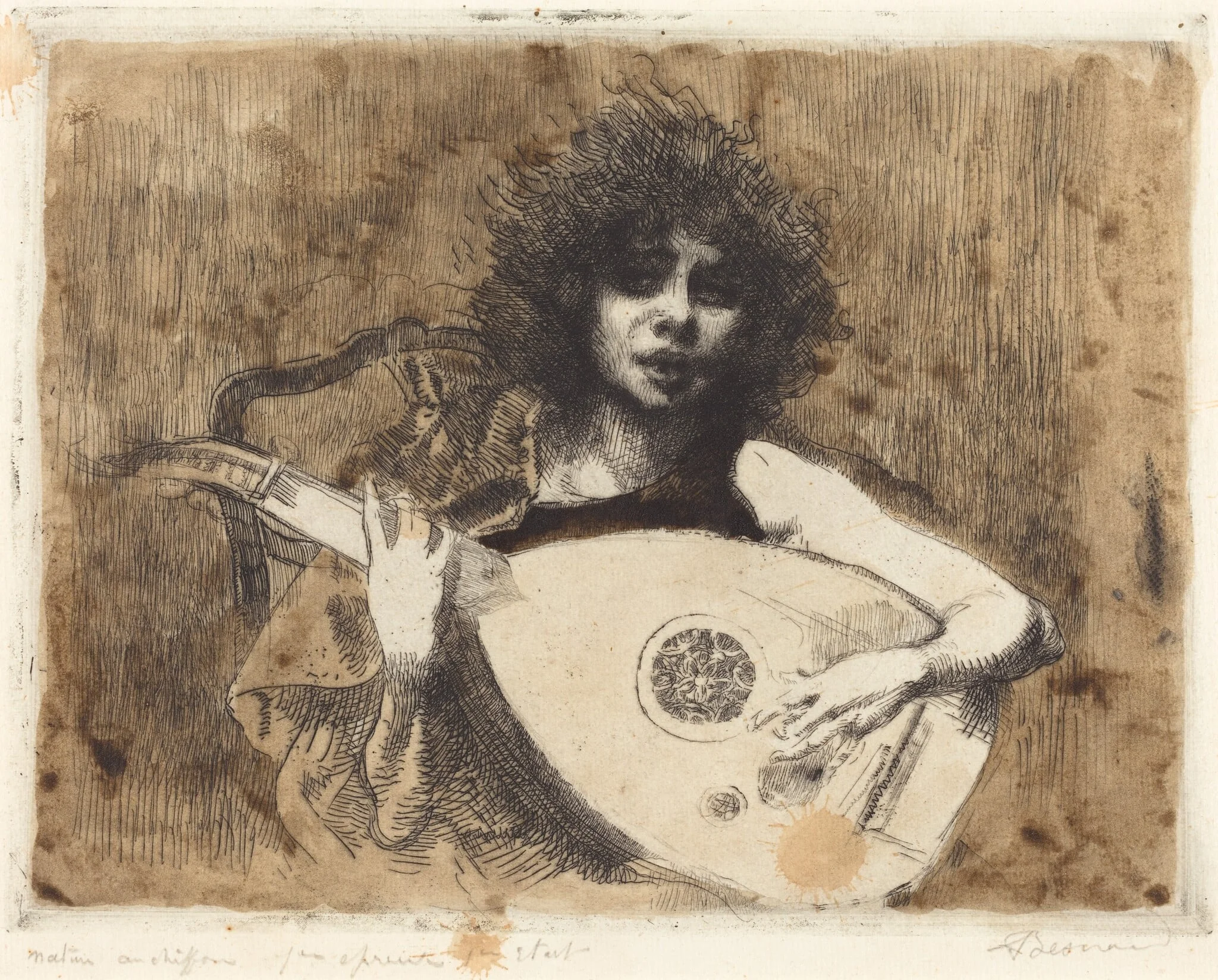 The Lute Player (La joueuse de luth), by Paul-Albert Besnard, ink, 1922