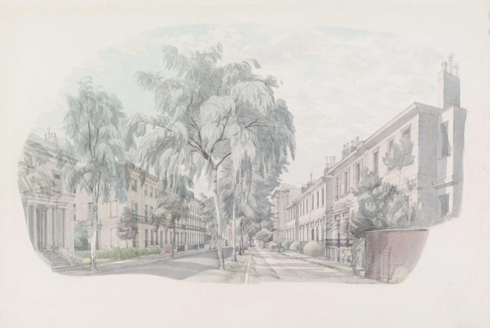 Approach to Pittville Park, Cheltenham, by Ginger, watercolor, 1942