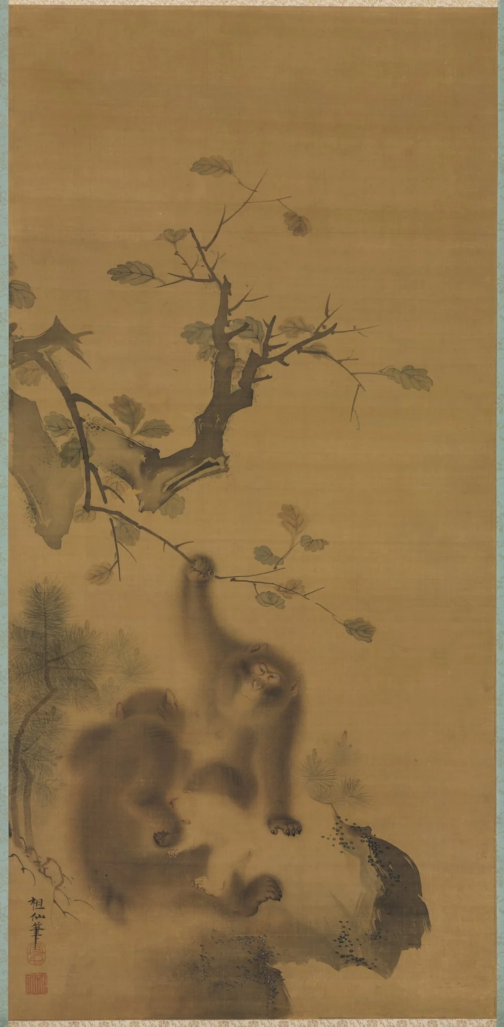 Monkeys on a Rock Ledge, by Mori Sosen, unspecified, 1810