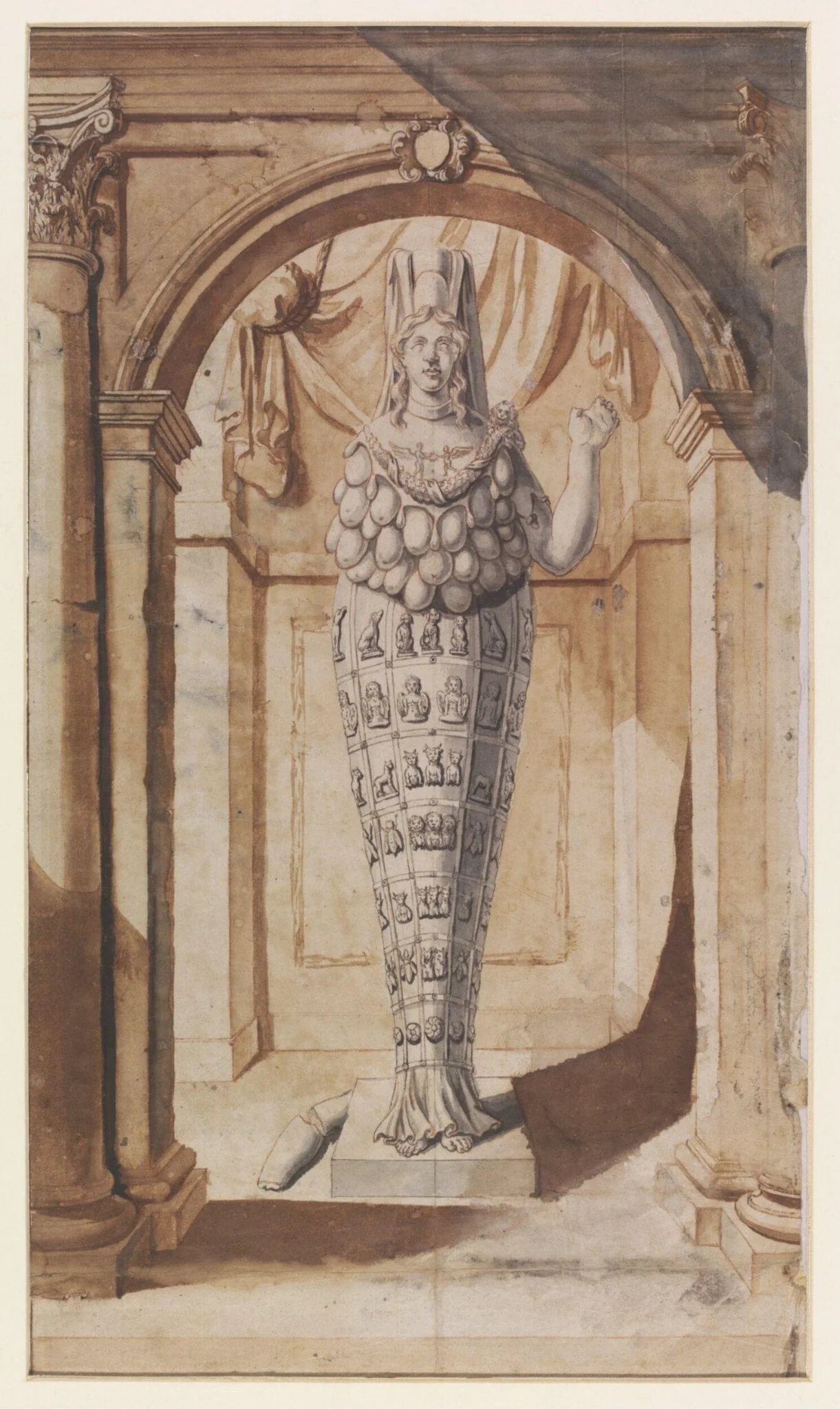 Statue of Diana of Ephesus, by Unknown, watercolor, 1805