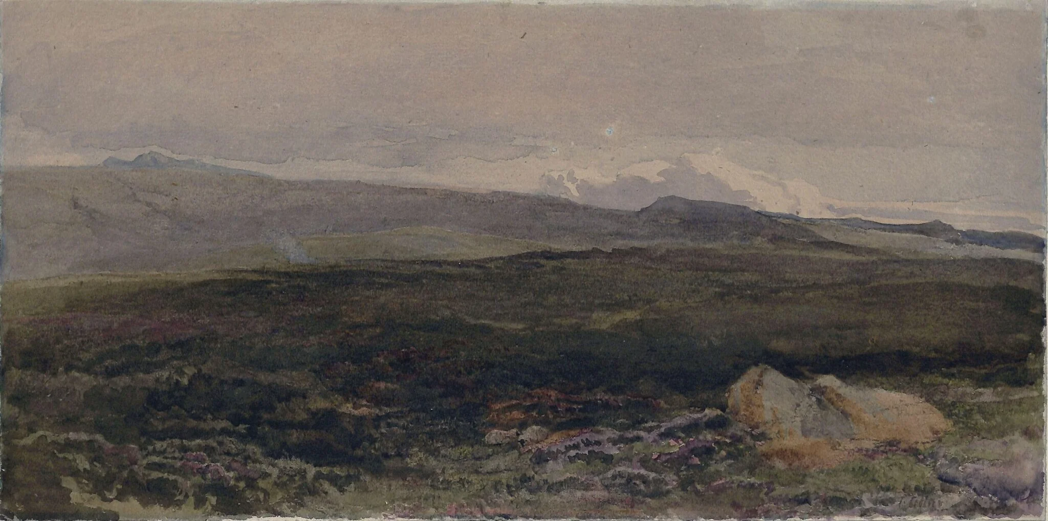 Hills near Loch Awe : Twilight, by Evert Collier, watercolor, 1860