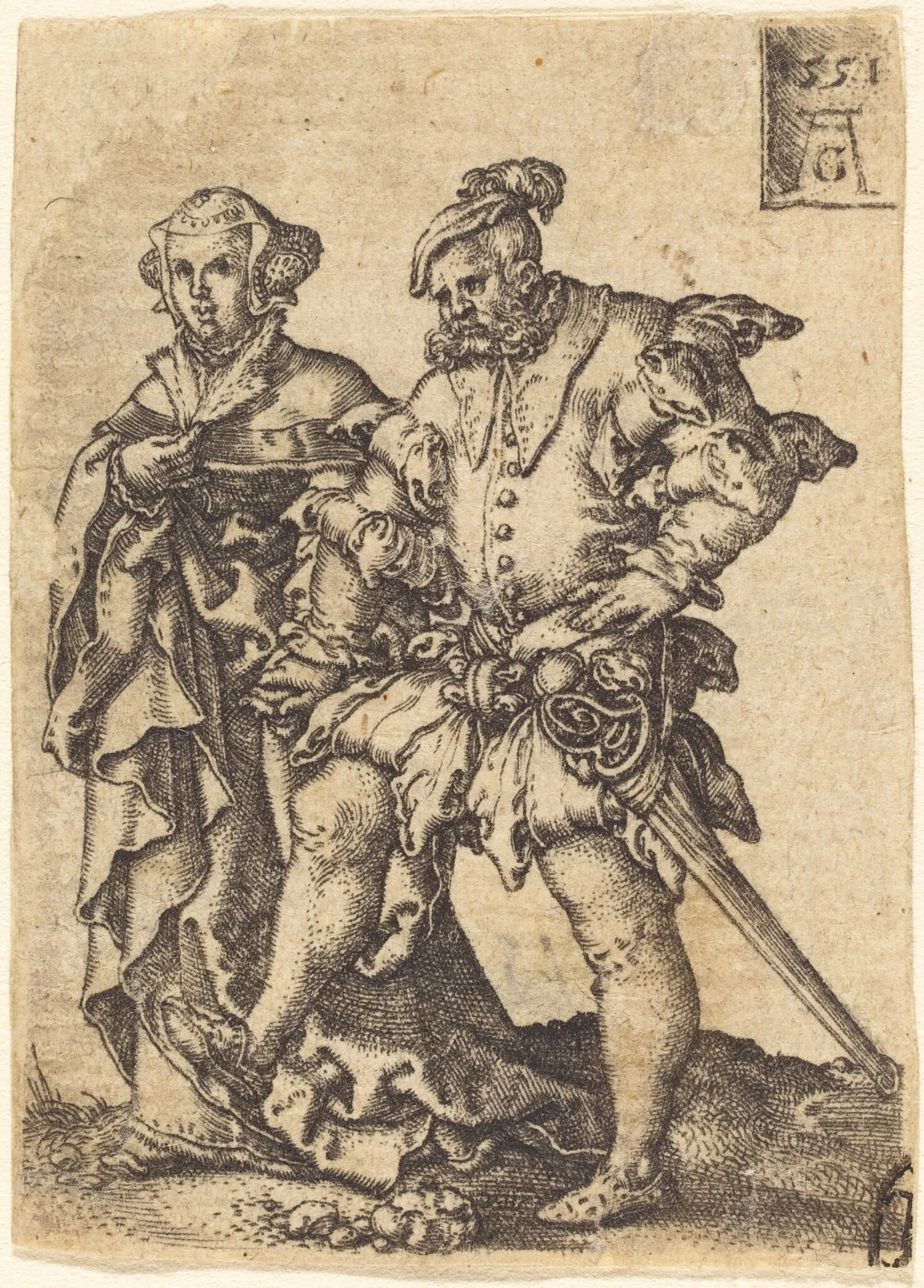 Dancing Couple, by Heinrich Aldegrever, ink, 1551