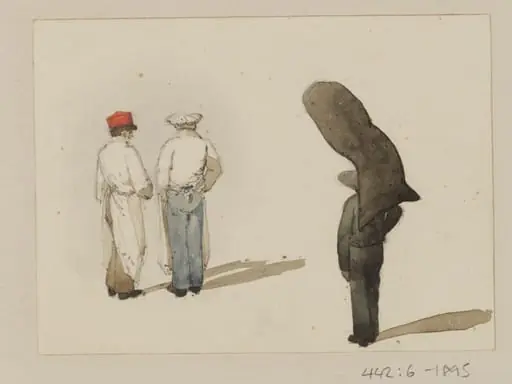 Three men standing, one with a load