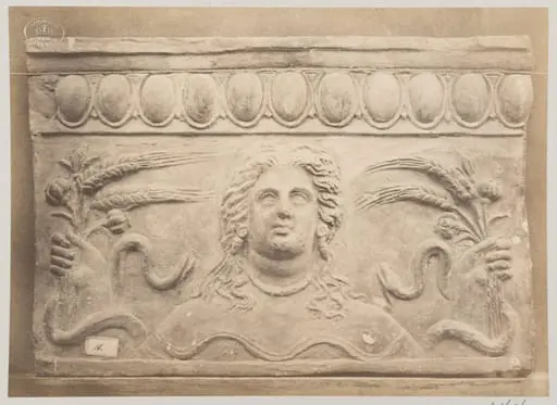 Bas-relief portion of frieze, Bust of Ceres and ears of corn, terra cotta