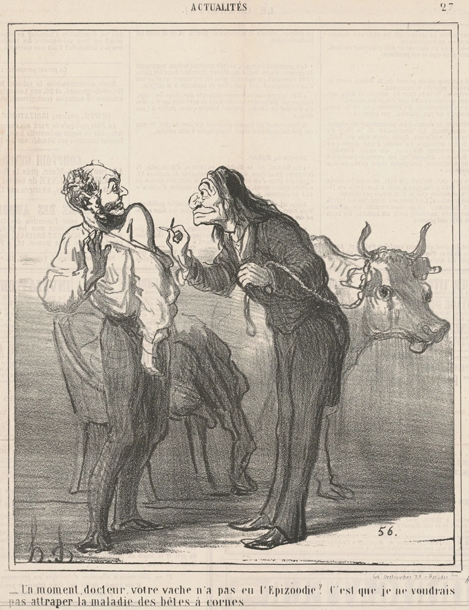 Un moment ... votre vache n'a pas eu l'epizoodie? ..., by Honoré Daumier, ink, 1866