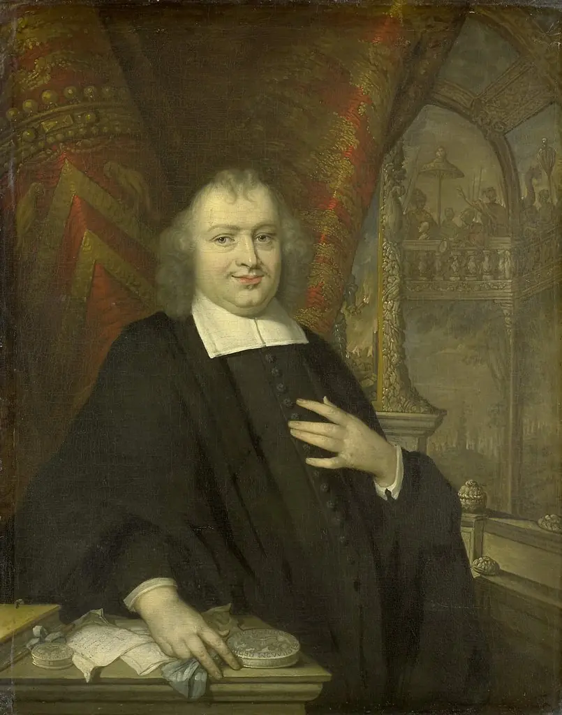 Portrait of Caspar Fagel (1634-88), Grand pensionary of Holland from 1672 on, with the assembly hall of the states of Holland on the Binnenhof, The Hague, in the background