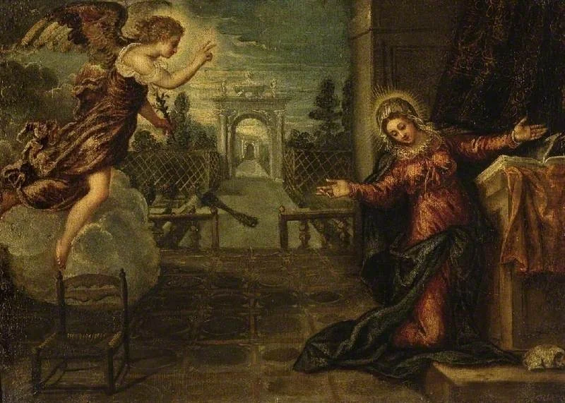 The Annunciation, by Scarsellino, oil, 1595