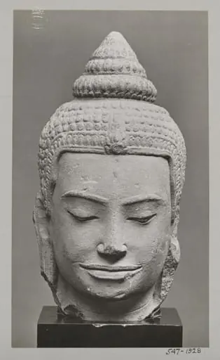 Sandstone sculpture of head of Buddha, Siam, 9th century A.D., V&A Museum, London