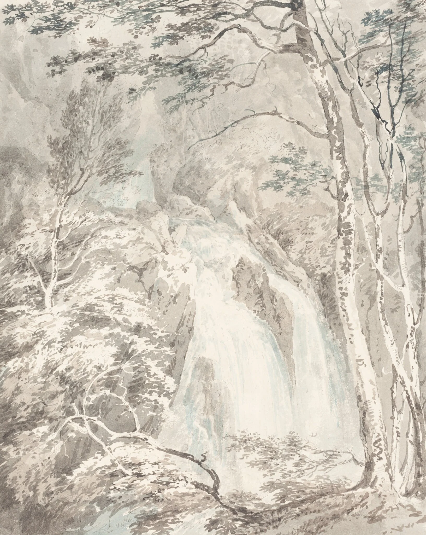 A Waterfall, by Joseph Mallord William Turner, graphite, 1796