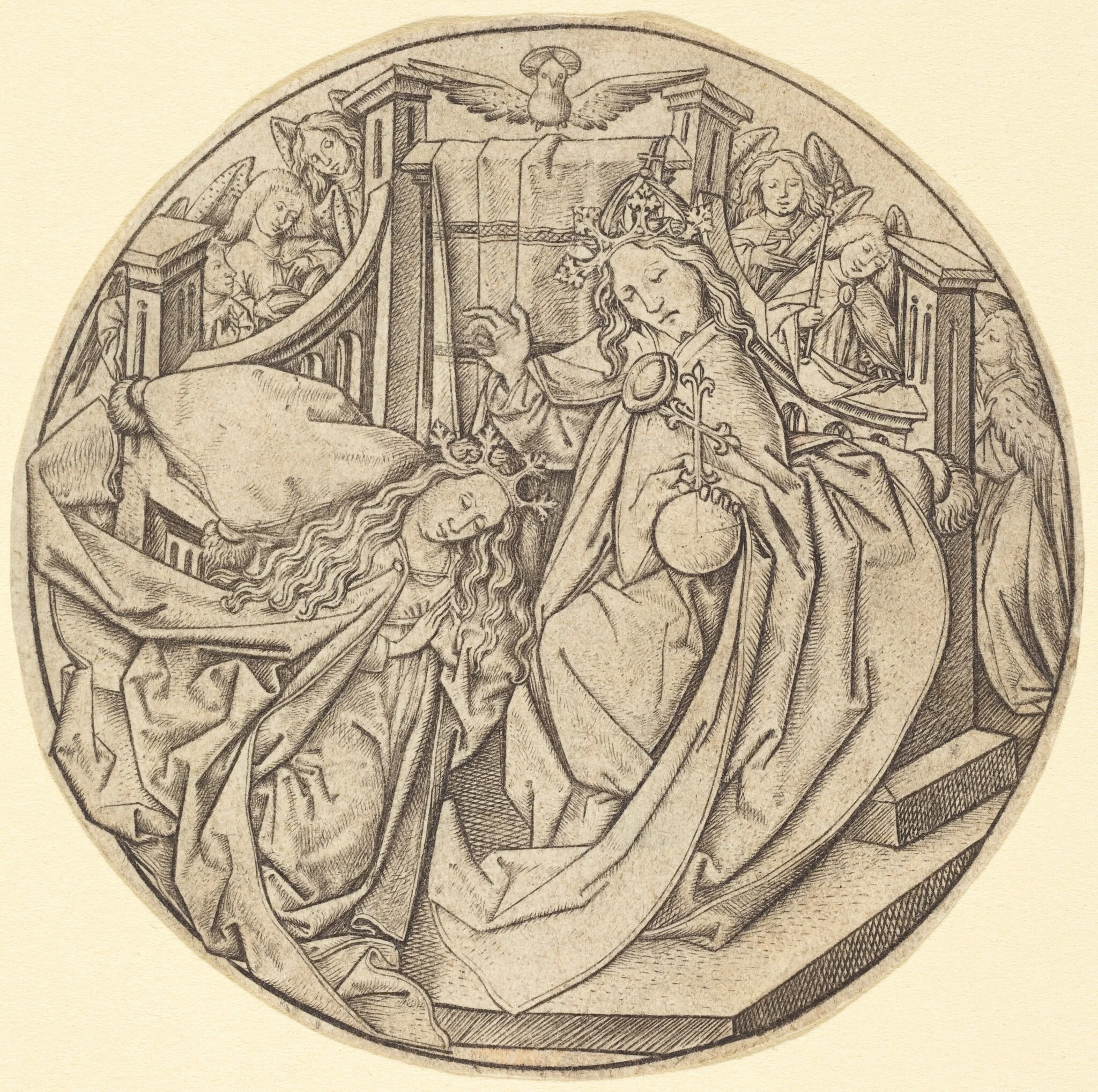 Christ Blessing the Virgin, by Master E.S., ink, 1450