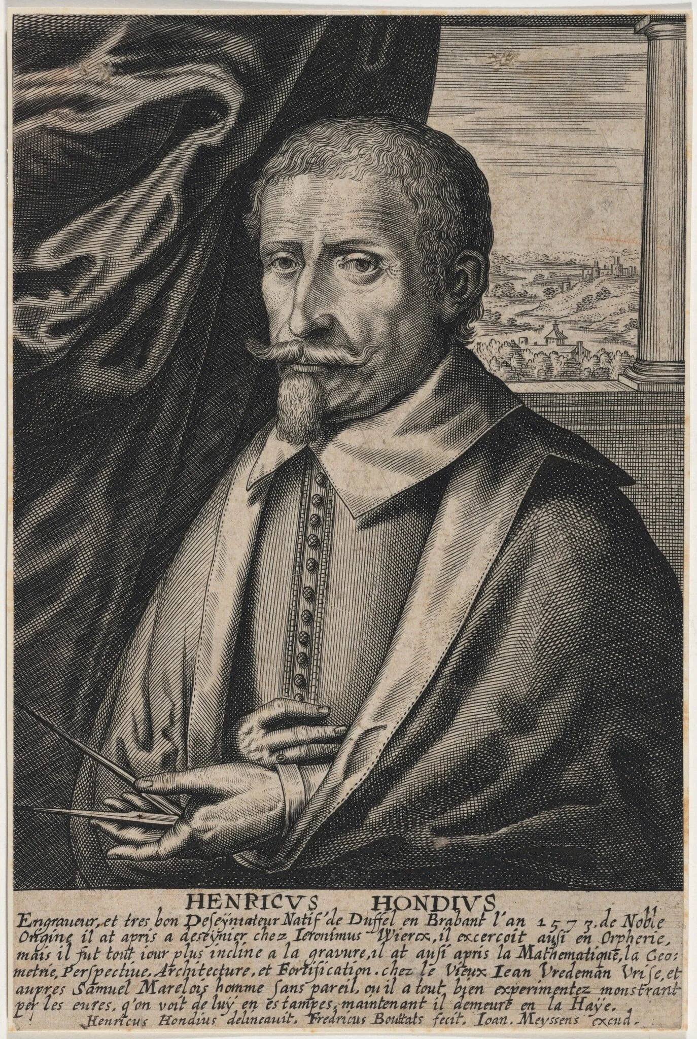 Hendrik Hondius, by Frederick Bouttats II, ink, 1643