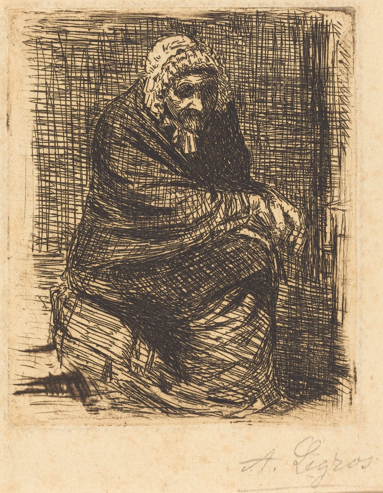 Old Woman Seated (La vieille femme assise), by Alphonse Legros, ink, 1874