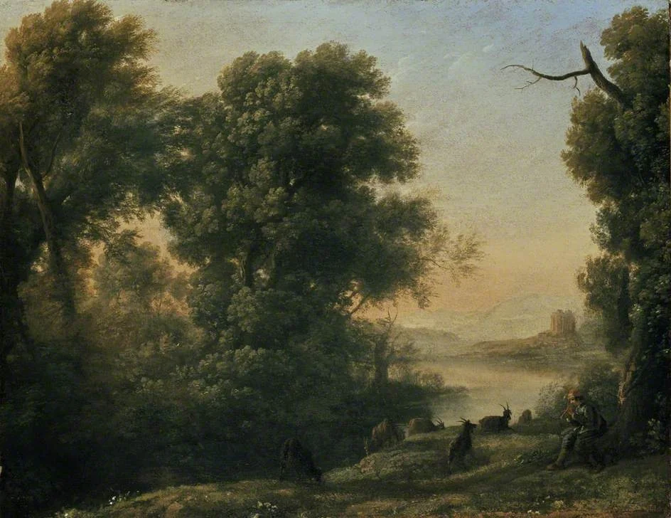 Landscape with a Goatherd, by Claude Lorrain, oil, 1635
