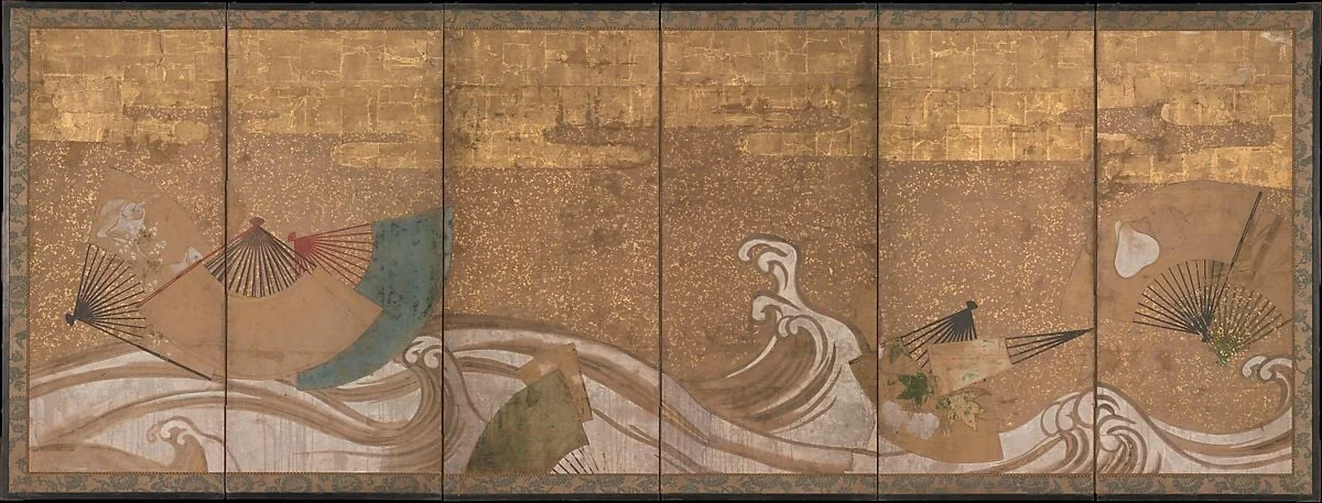 波に扇面流し図屏風|Fans upon Waves