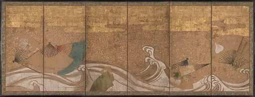 波に扇面流し図屏風|Fans upon Waves
