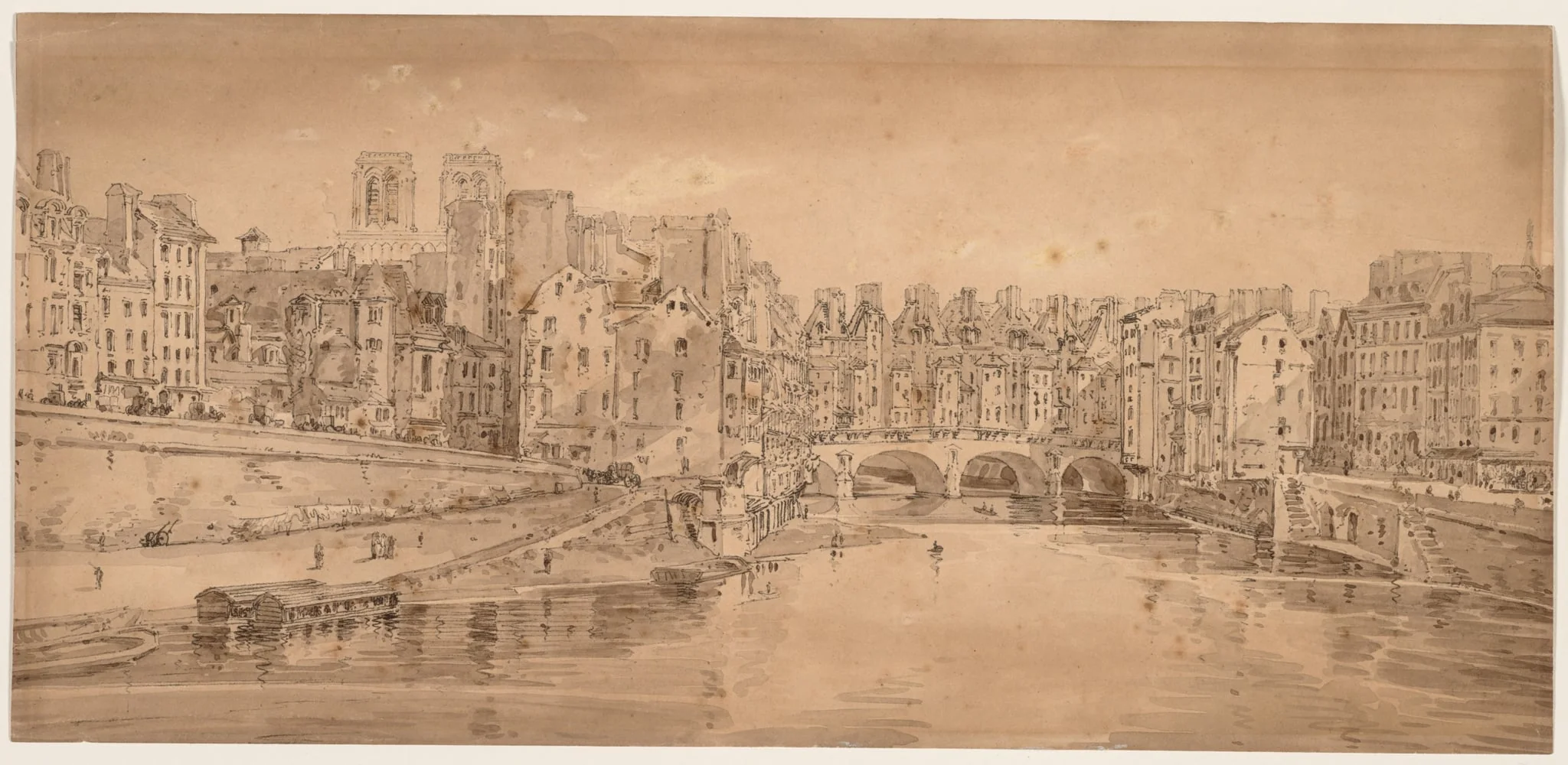 A Selection of Twenty of the Most Picturesque Views in Paris:  View of Pont St. Michel, taken from Pont Neuf, by Girtin, 1802