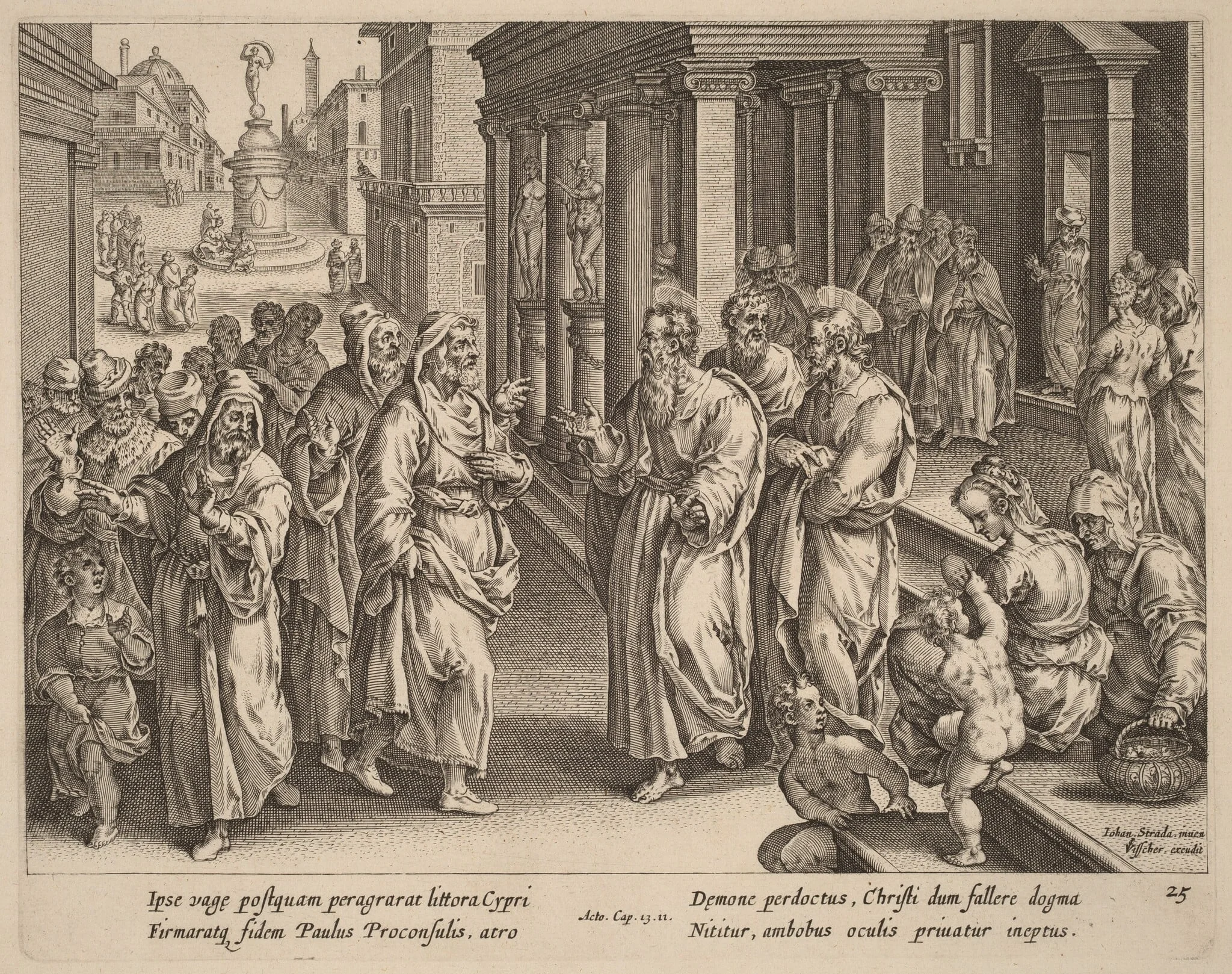 Saint Paul Disputes the Sorcerer, by Philip Galle, ink, 1574