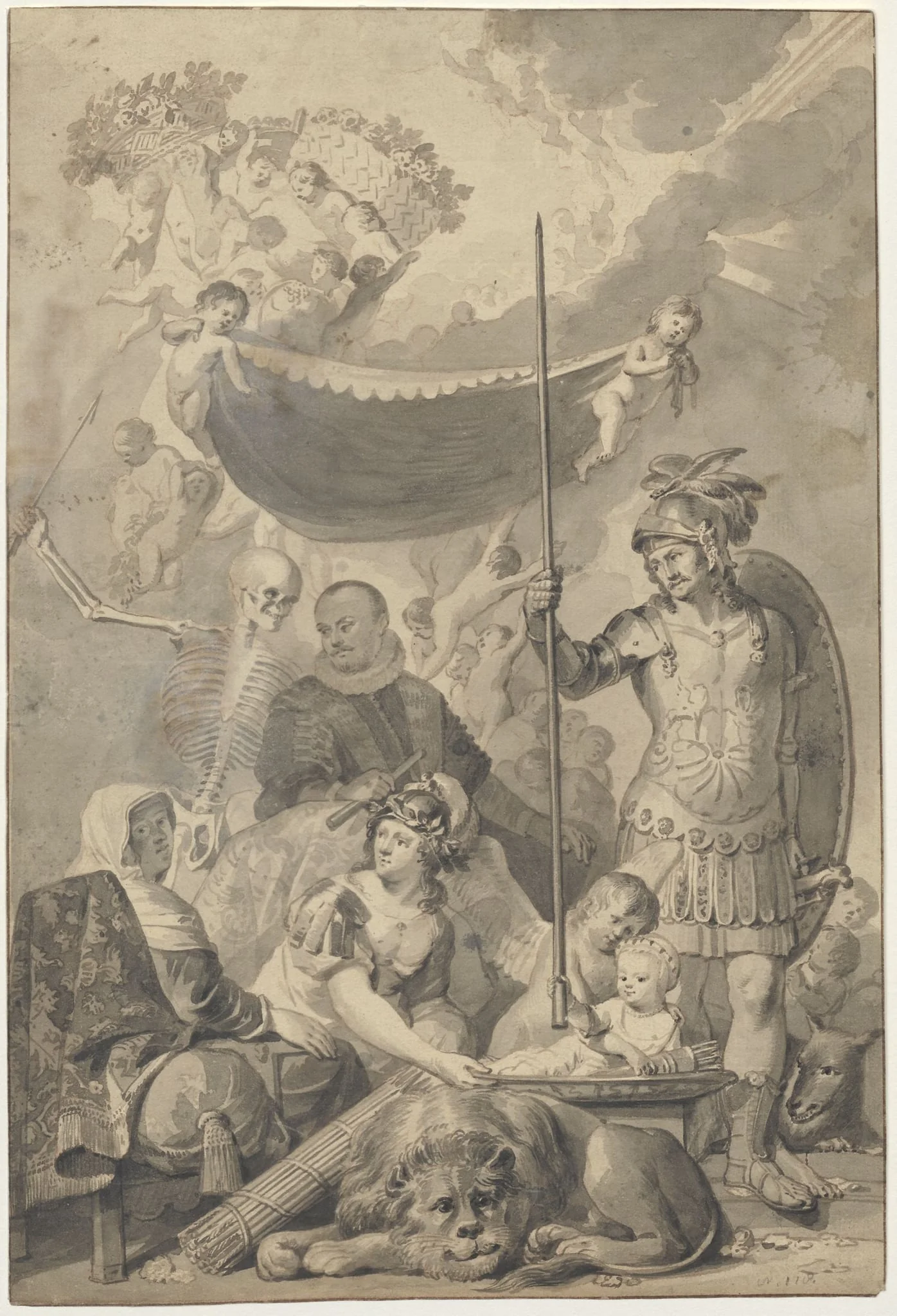 Allegory on the birth of Frederik Hendrik, by Aert, (1710-1792), Schouman, 1750
