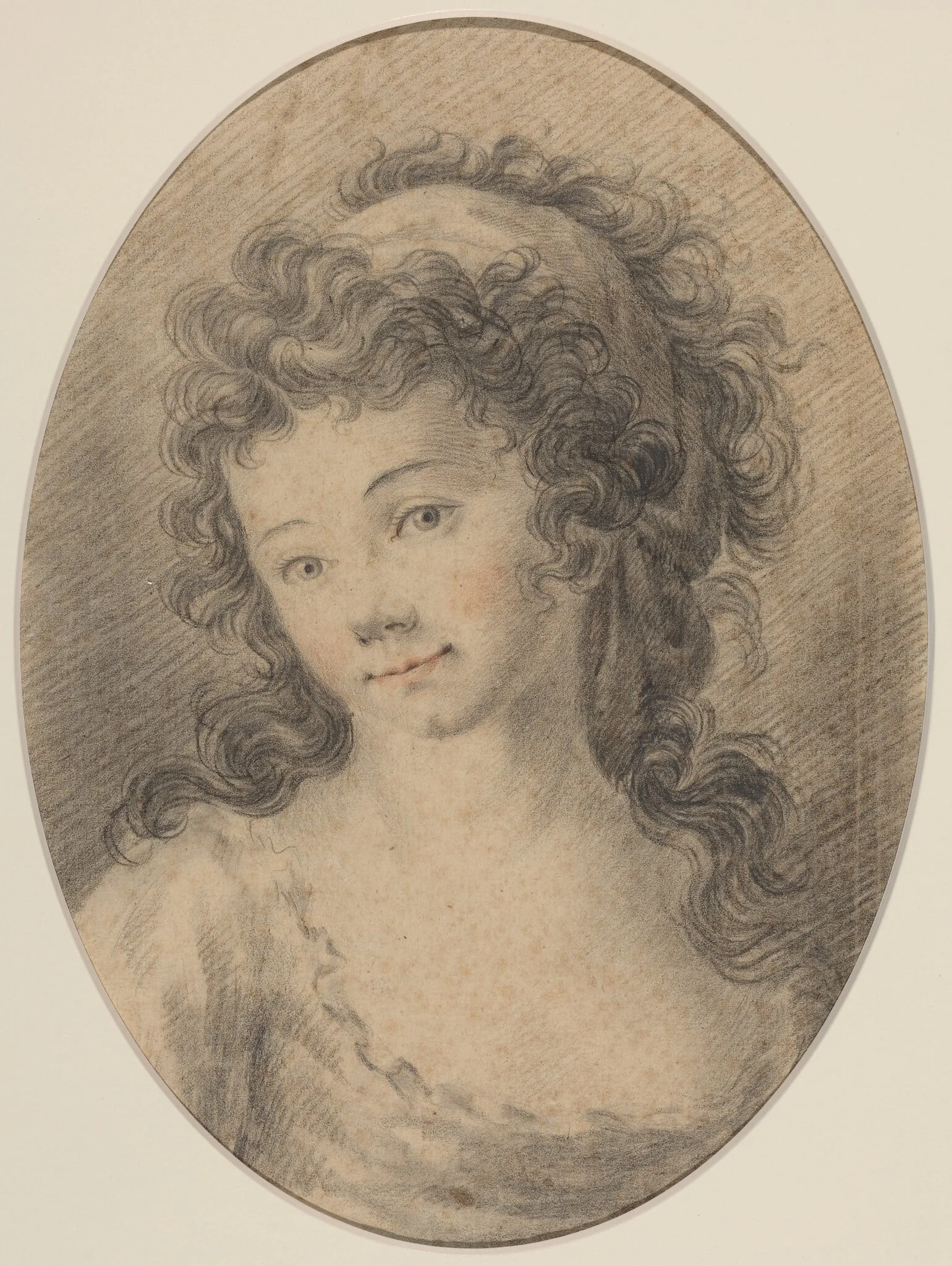 Portrait of a Girl, by French 18th Century, chalk, 1701