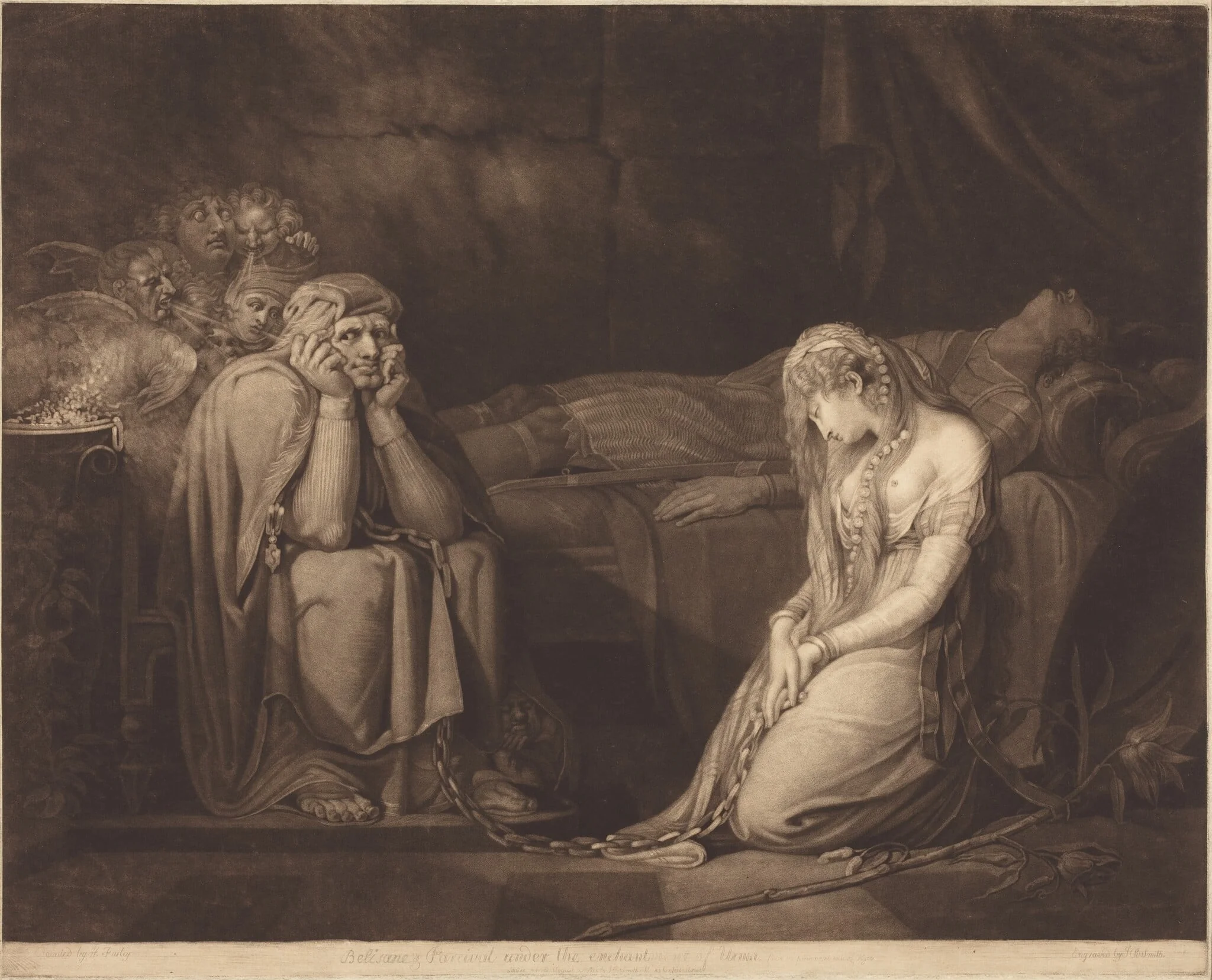 Belisane and Parcival under the Enchantment of Urma, by John Raphael Smith, ink, 1782